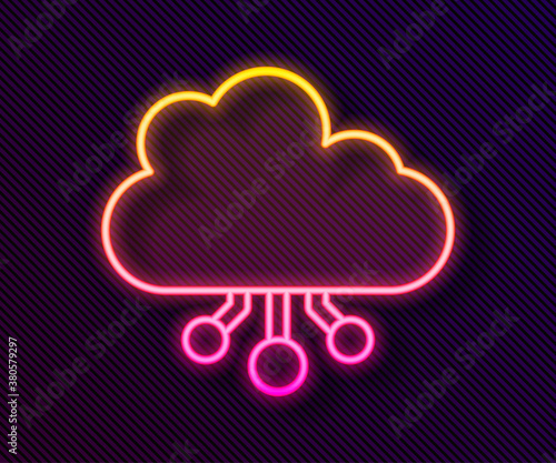 Glowing neon line Cryptocurrency cloud mining icon isolated on black background. Blockchain technology, bitcoin, digital money market, cryptocoin wallet. Vector.