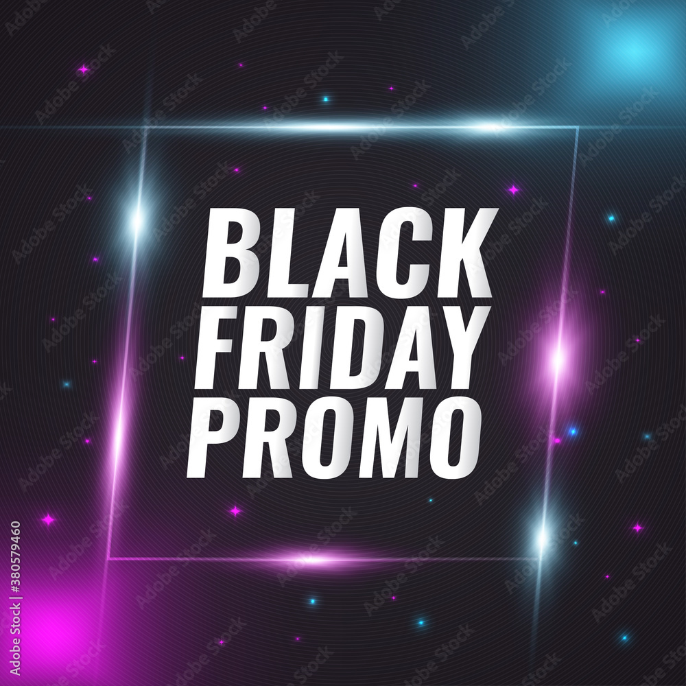 Black Friday promo banner with colorful glow on dark background