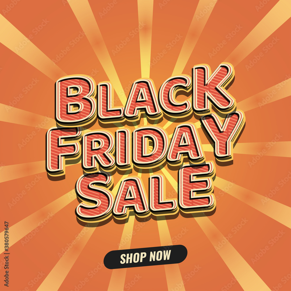 Black Friday sale banner with 3d text in vintage style on orange background
