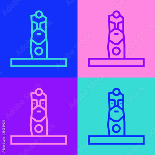 Pop art line Slavic pagan idol icon isolated on color background. Antique ritual wooden idol. Vector.