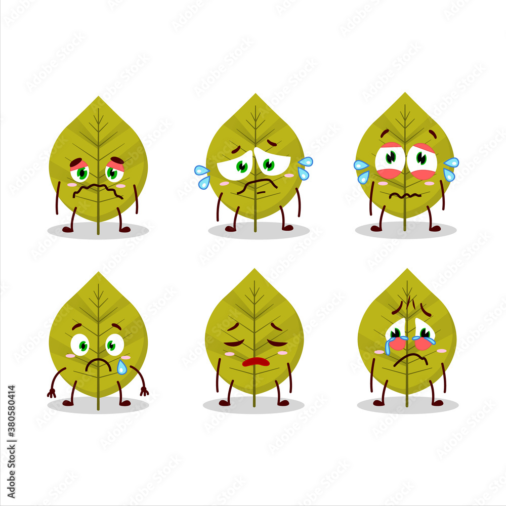 Green leaves cartoon character with sad expression Green leaves cartoon character with sad expression