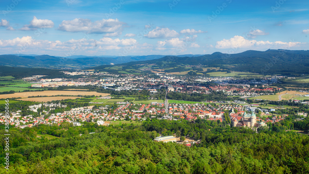 Prievidza and Bojnice from viewpointin Cajka - Aerial view of Slovakia