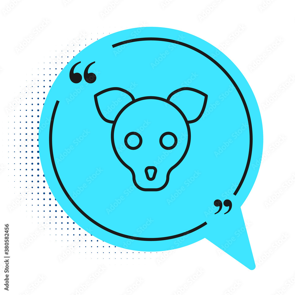 Black line Dog icon isolated on white background. Blue speech bubble symbol. Vector. Black line Dog icon isolated on white background. Blue speech bubble symbol. Vector.