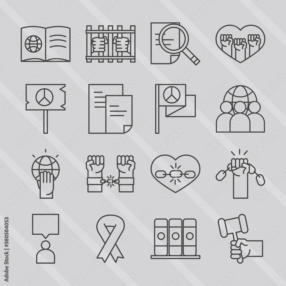 Fototapeta premium international human rights day awareness mounth pack icons line style