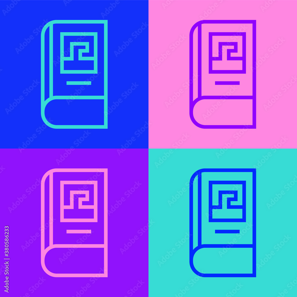 Pop art line Greek history book icon isolated on color background. Vector. Pop art line Greek history book icon isolated on color background. Vector.