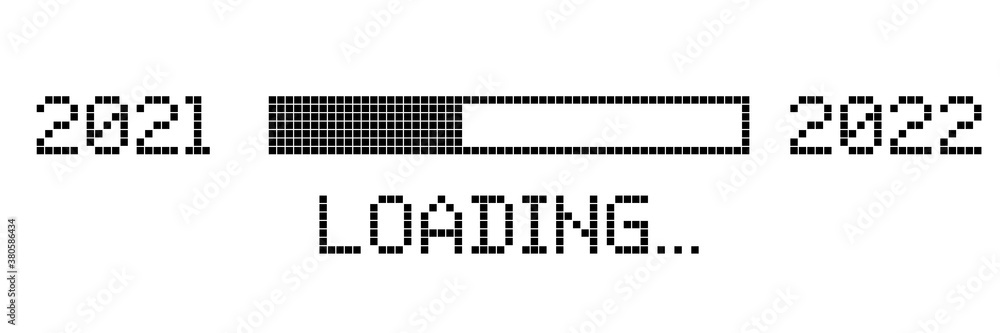 Pixelated progress bar showing loading of 2022 year on white background. Vector