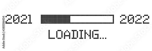 Pixelated progress bar showing loading of 2022 year on white background. Vector