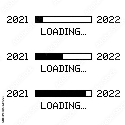 Set pixelated progress bar showing loading of 2022 year on white background. Vector