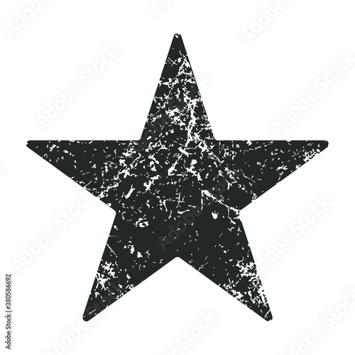 Star shape icon. Vector illustration image. Rating and review symbol with grunge texture. Decoration and advertising sign. Scratch tag and label. Black silhouette isolated on white background.