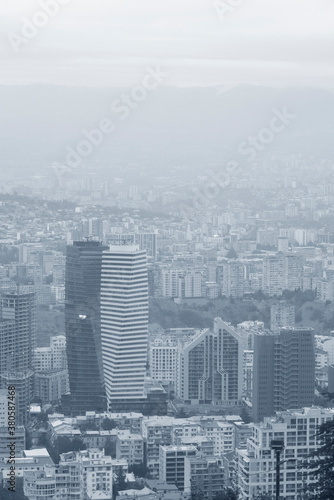 Monochrome view of a capital city centre. Blue monochrome cityscape.