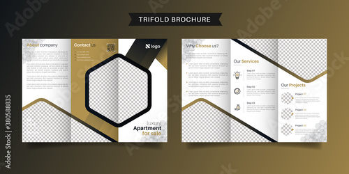 Real estate business trifold brochure template. Modern, Creative  and Professional tri fold brochure vector design. Simple and minimalist promotion layout. photo