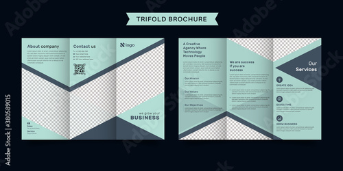 Corporate business trifold brochure template. Modern, Creative and Professional tri fold brochure vector design. Simple and minimalist promotion layout with blue color.