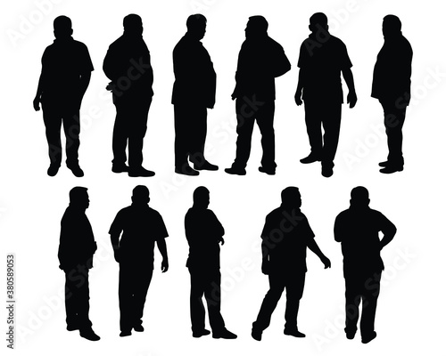 Fat man silhouette vector set