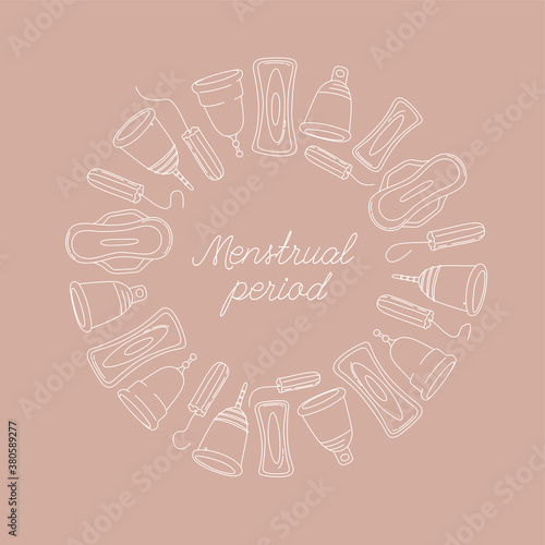 Women hygiene supplies for menstruation: underpants, pads, tampons, menstrual cup