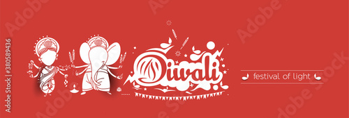 Diwali Hindu festival greeting card, Abstract line art Vector illustration.