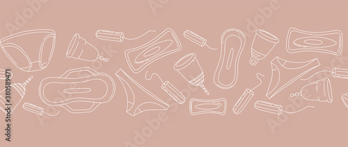 Women hygiene supplies for menstruation: underpants, pads, tampons, menstrual cup
