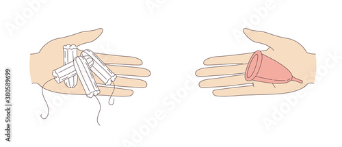 Women hygiene supplies for menstruation: tampons, menstrual cup