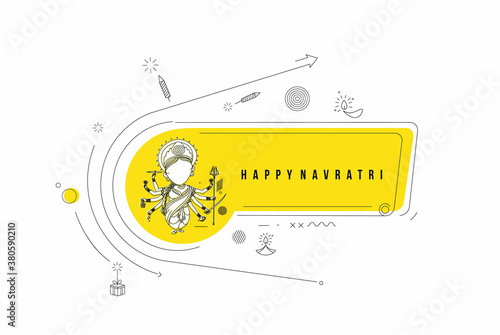 Happy Durga Puja festival with text of happy navratri India holiday background, Cartoon style Vector illustration.