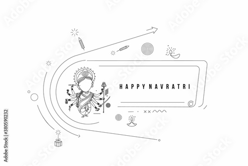 Happy Durga Puja festival with text of happy navratri India holiday background, Cartoon style Vector illustration.