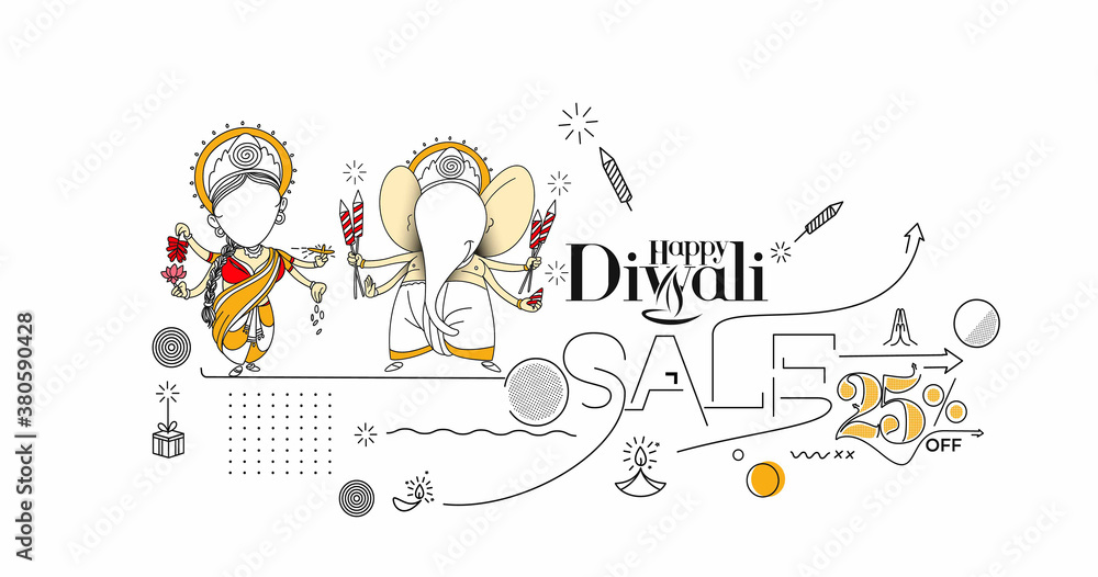 Diwali Hindu festival greeting card, Abstract flat line poster banner with flat 25% sale Vector illustration. Diwali Hindu festival greeting card, Abstract flat line poster banner with flat 25% sale Vector illustration.