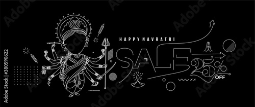 Happy Durga Puja festival happy navratri India holiday background, Flat 25% sale Vector illustration.