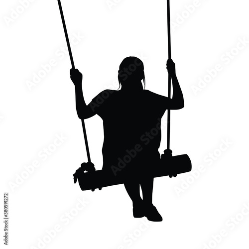A girl play on the swing silhouette vector
