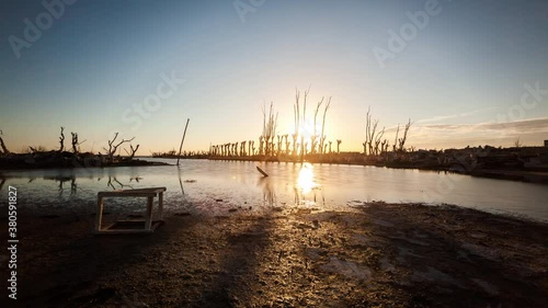 Sunset timelapse in Villa Epecuen, abandoned city from Argentina. 