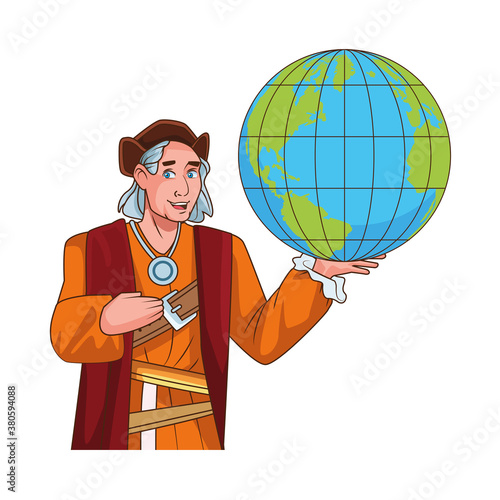 Christopher Columbus with world maps character