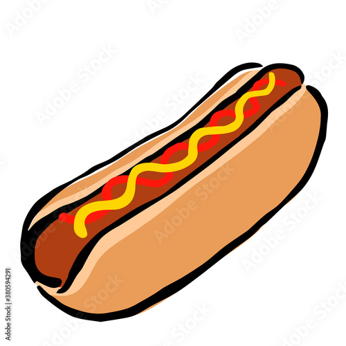 Illustration of Hot dog: Illustration like woodblock print