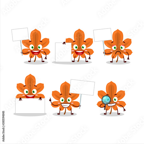 Orange dried leaves cartoon character bring information board