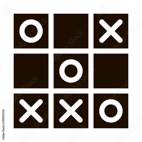 Kids Game Noughts And Crosses Vector Sign Icon . Baby And Adult Table Game Children Playing Gaming Items Pieces Pictogram. Joyful Things Monochrome Illustration