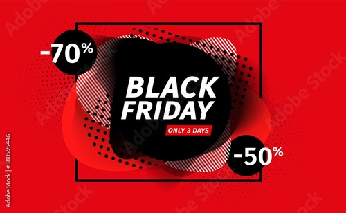 Black friday sale banner. Design template promotion frame for weekend sale. Geometric abstract style for discount offer. Vector