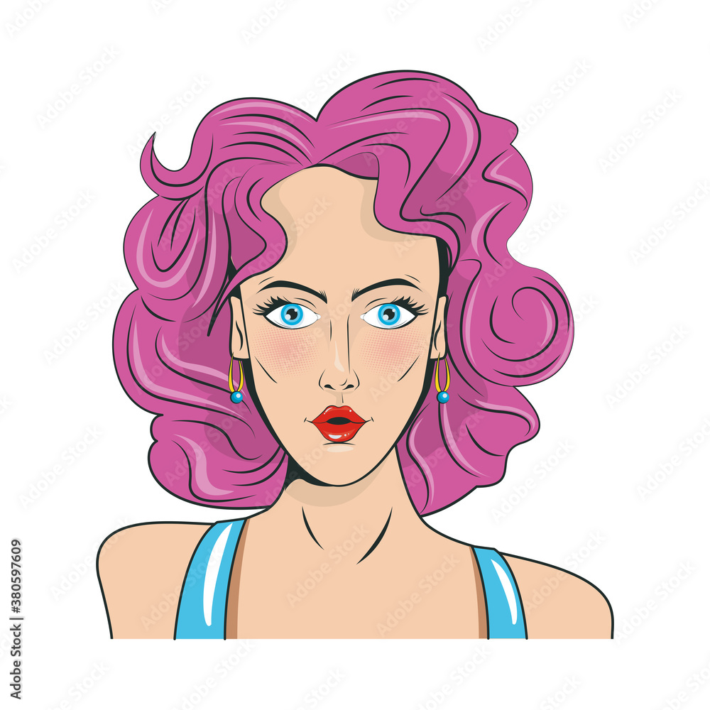 beautiful woman with pink hair pop art style beautiful woman with pink hair pop art style
