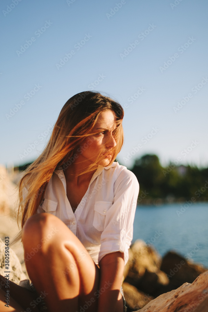 Beautiful Mediterranean Woman Portrait at the Sea Beautiful Mediterranean Woman Portrait at the Sea