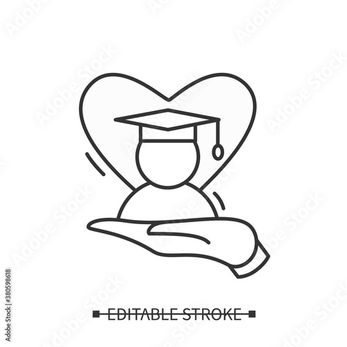 Education development and protection line icon. Material assistance to students icon. Grants and scholarships. Volunteering and charity concept. Isolated vector illustration. Editable stroke