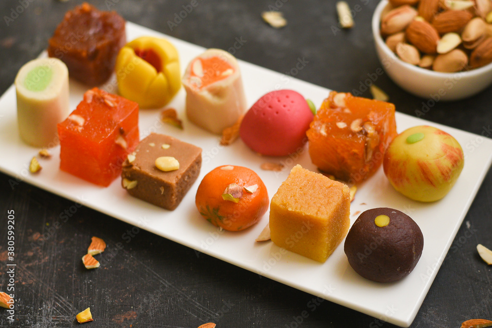 Indian Sweets Diwali Sweets Mithai Milk Peda And Halwa Or Halva 