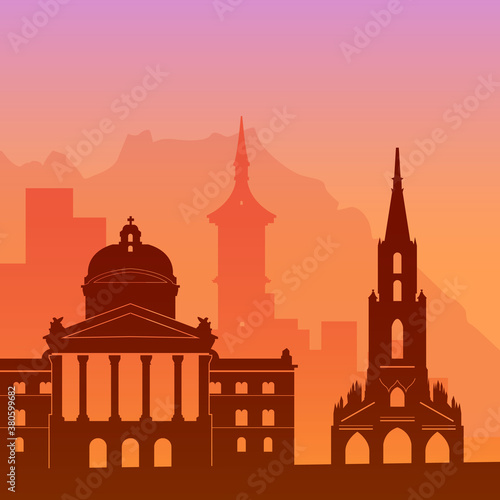 Bern, Switzerland famous city scape view.