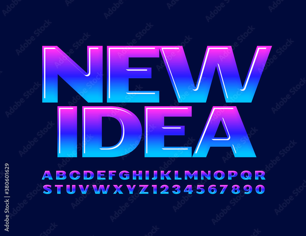 Obraz premium Vector creative logo New Idea. Colorful gradient Font. Decorative Alphabet Letters and Numbers set