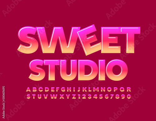 Vector creative emvlem Sweet Studio. Bright gradient Font. Glossy Alphabet Letters and Numbers set