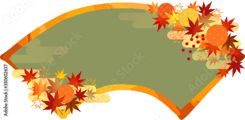 Japanese-maple-Frame-秋の紅葉の扇形フレーム-イラスト