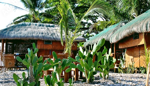 Traditional Filipino bungalows with tropical greenery