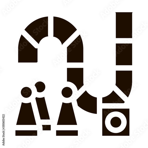 Interactive Kids Board Game Vector Icon. Counter Figures, Game Squares And Cube Glassie Children Playing Gaming Items Pictogram. Monopoly Monochrome Illustration