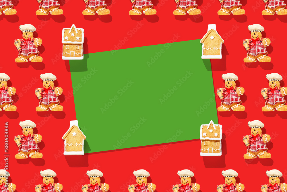 christmas greeting card, christmas pattern with seasonal symbols