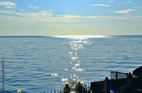 Sun glare on the sea on a sunny day