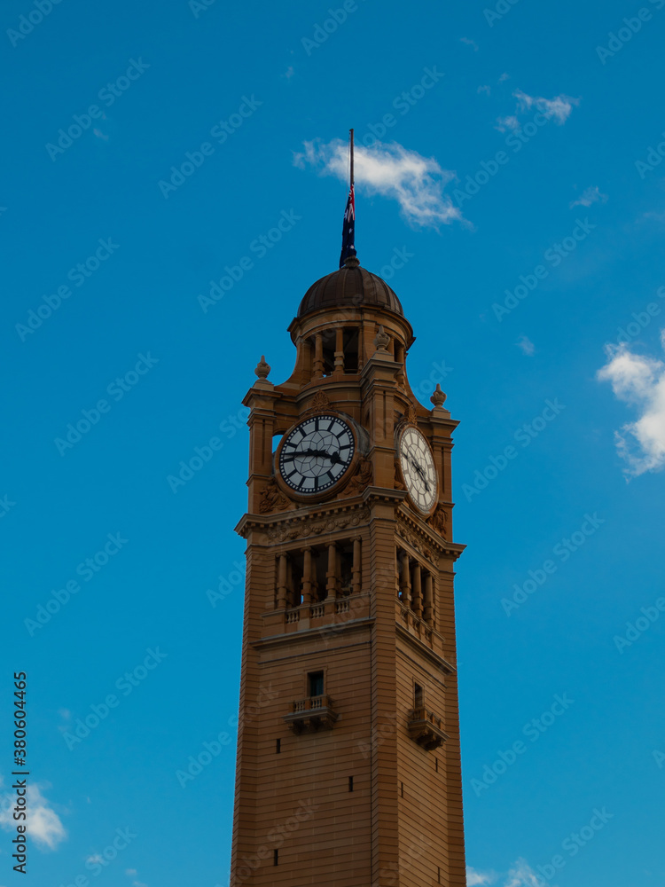 Clock tower in Sydney CBD on a blue sky day in spring of australia