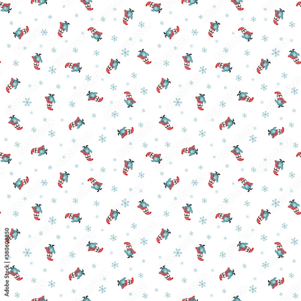 cute watercolor penguins in a cap and boots. Christmas. gift paper. illustration cute watercolor penguins in a cap and boots. Christmas. gift paper. illustration