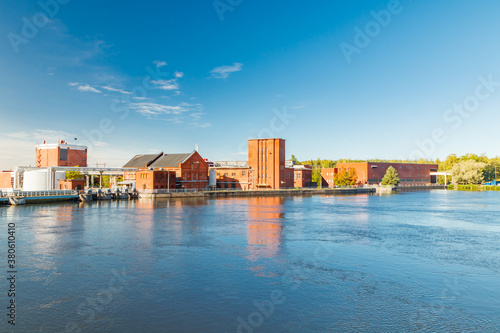 Kouvola, Finland - 15 September 2020: Old red brick buildings of Upm factory in Kuusankoski.
