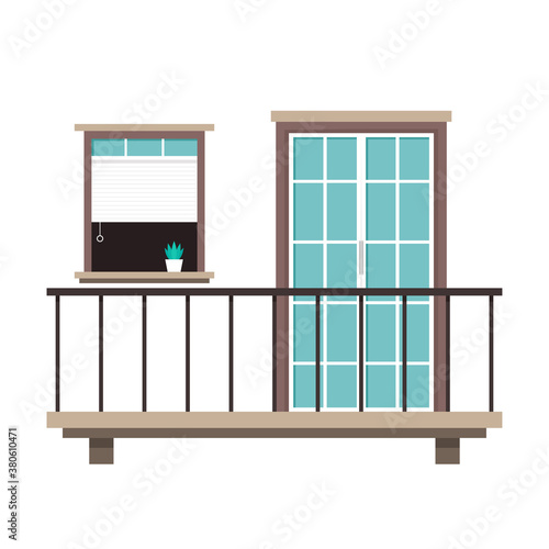 Balcony vector. Railing balcony vector. Door and window vector.