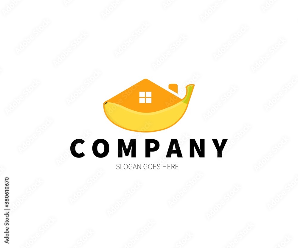 Banana House/Home Logo Concept. Vector Design Illustration. Symbol and Icon Vector Template.