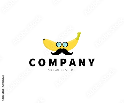Incognito Banana wearing mustache and glasses, Logo Concept. Vector Design Illustration. Symbol and Icon Vector Template.